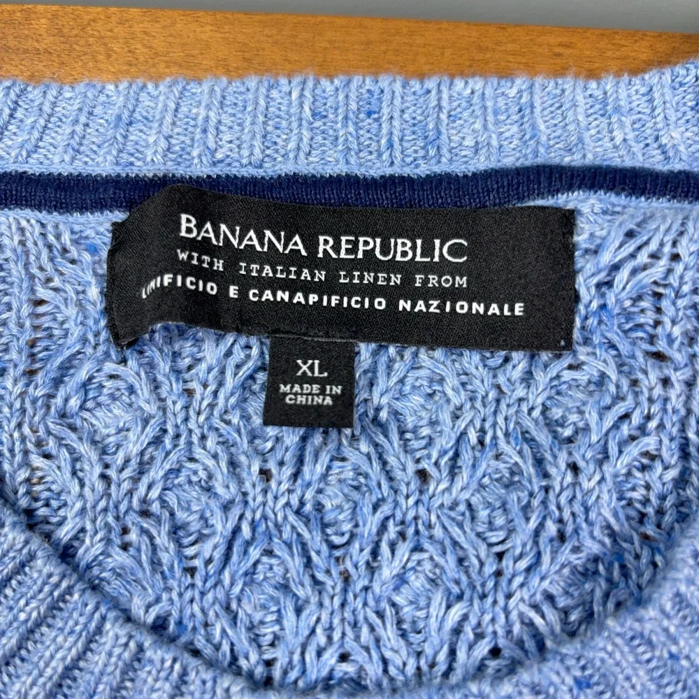 Banana Republic Sweater Italian Linen Mens Size XL Blue Cable Knit Premium